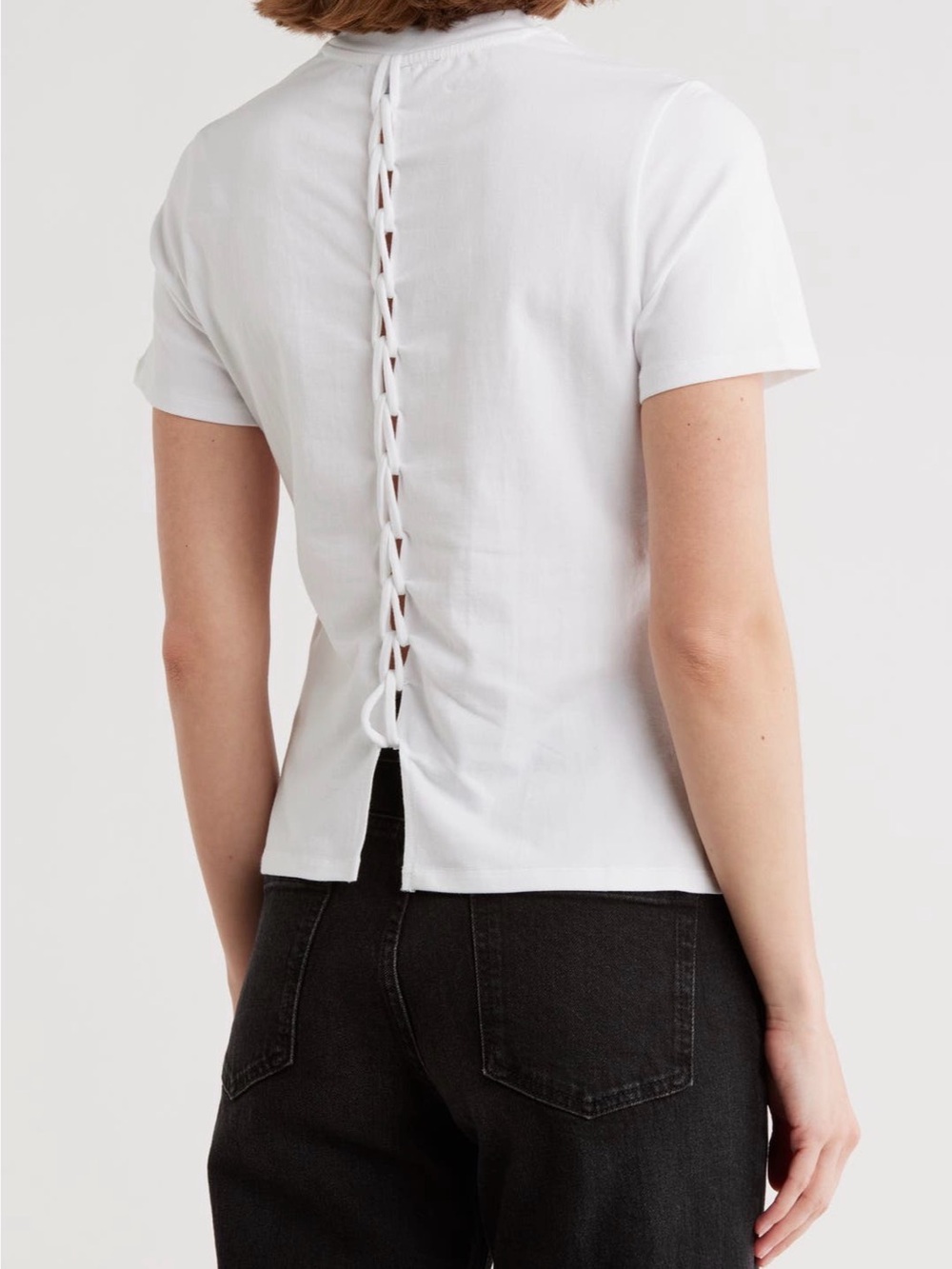 French Connection White Short Sleeve Tee with Back Lace Detail